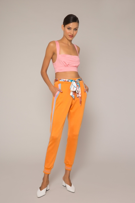 GIZIA SPORT - Contrast Stripe Detail Patterned Belted Orange Trousers