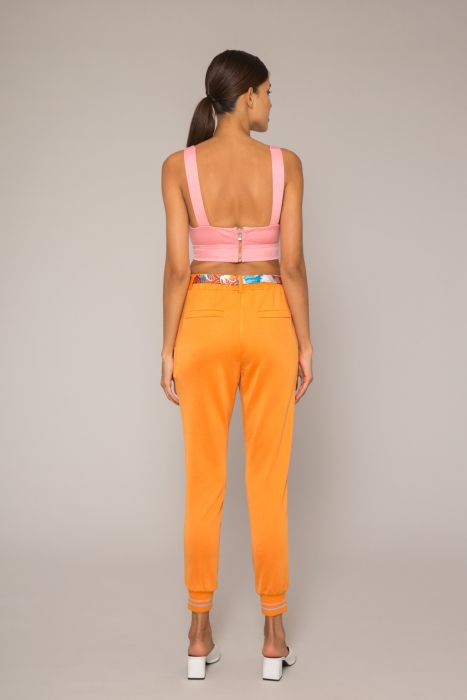 Gizia Contrast Stripe Detail Patterned Belted Orange Trousers. 3