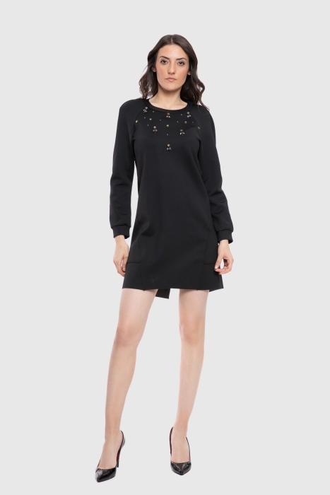 Gizia With Embroidered Collar Detail Long Sleeve Light Black Dress. 1