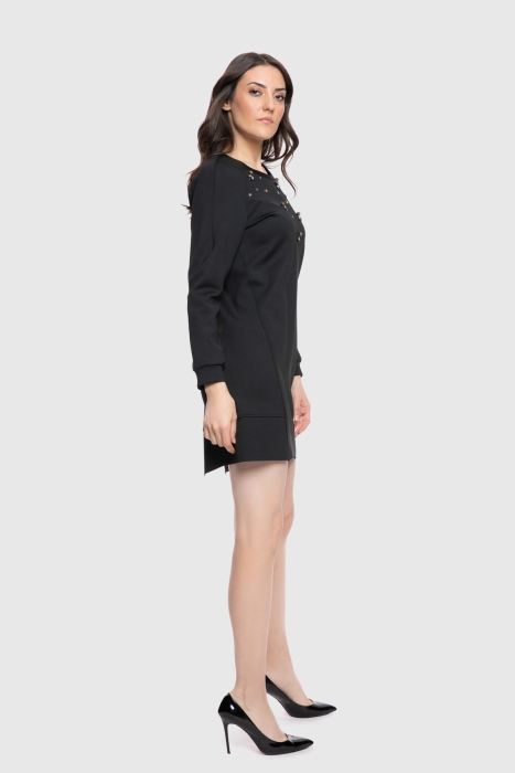 Gizia With Embroidered Collar Detail Long Sleeve Light Black Dress. 2
