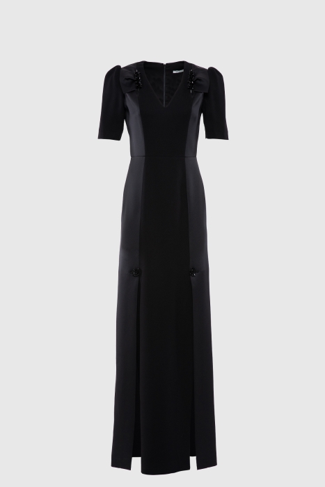 Gizia Front Double Slit Embroidered Detailed Black Evening Dress. 1