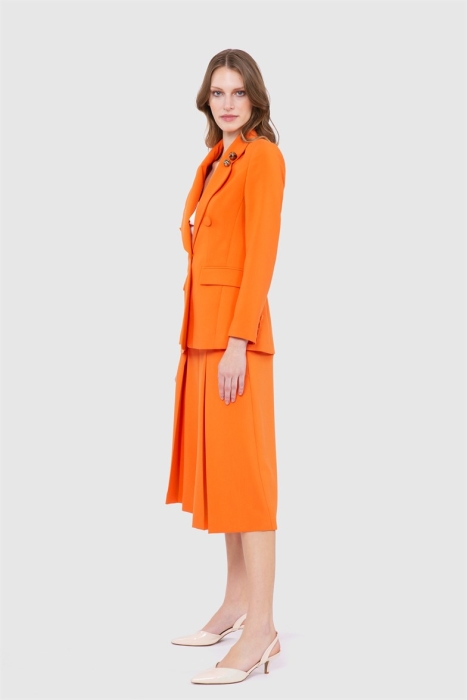 Gizia Collar Detailed Jacket and Skirt Orange Suit. 3
