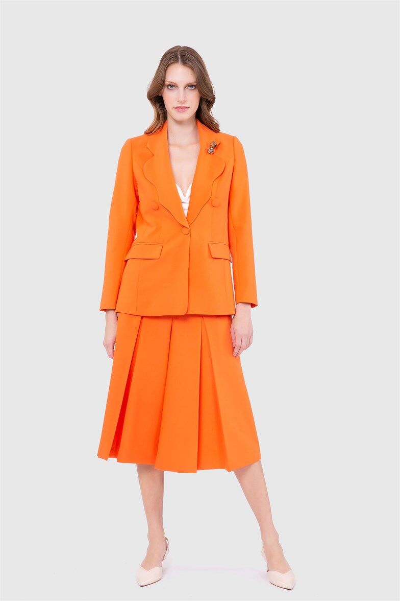 4G CLASSIC - Collar Detailed Jacket and Skirt Orange Suit