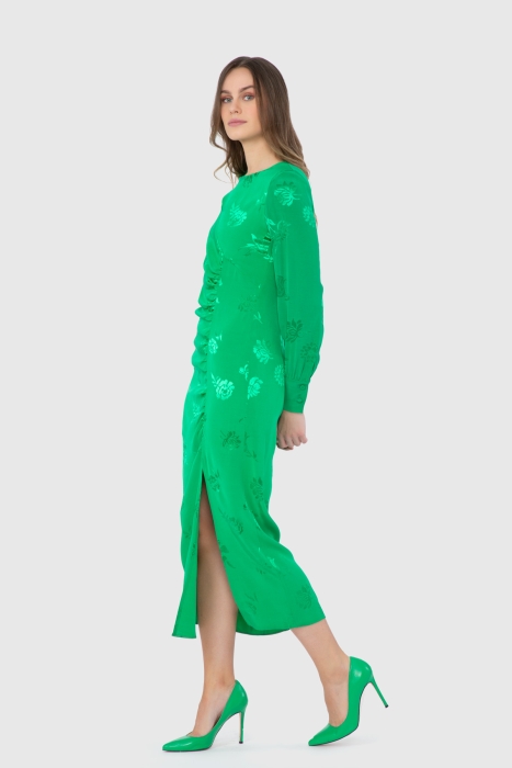 Gizia Floral Patterned Slit Green Dress. 2