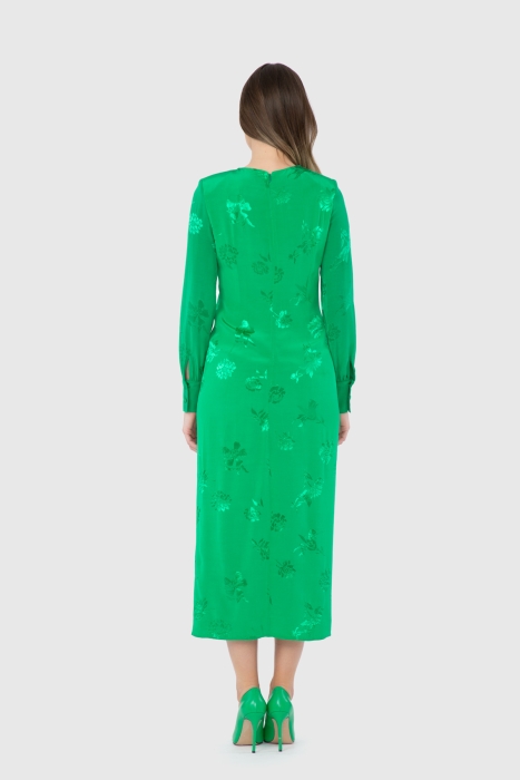 Gizia Floral Patterned Slit Green Dress. 3