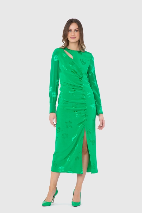 Gizia Floral Patterned Slit Green Dress. 1