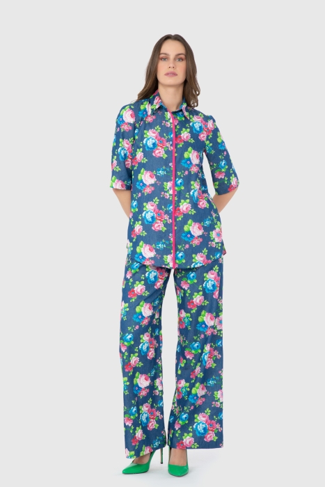 Gizia Double Floral Patterned Pants and Blouse Set. 1