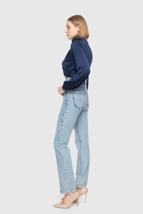 Gizia High Waist Herringbone Wool Fabric Garnish Slim Jean Trousers. 2