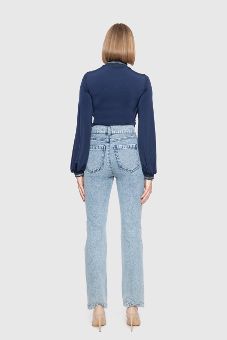 Gizia High Waist Herringbone Wool Fabric Garnish Slim Jean Trousers. 3