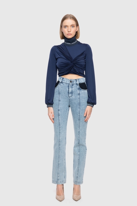 Gizia High Waist Herringbone Wool Fabric Garnish Slim Jean Trousers. 1 Gizia High Waist Herringbone Wool Fabric Garnish Slim Jean Trousers. 1