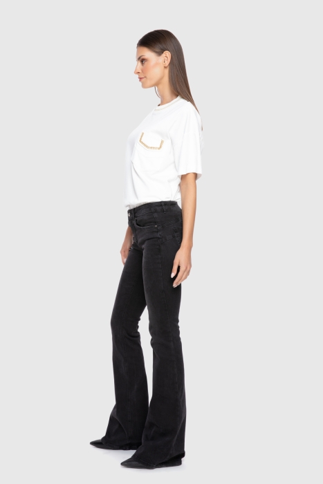 Gizia Bead Embroidery Detailed Bell-Length Black Jean Trousers. 2 Gizia Bead Embroidery Detailed Bell-Length Black Jean Trousers. 2