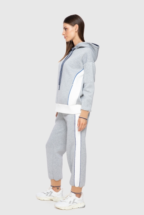 Gizia Knitwear Tape Detailed Hooded Gray Sweatshirt. 2
