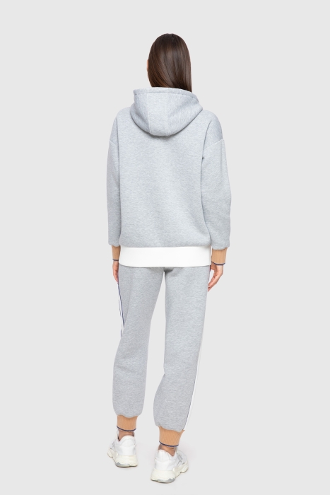 Gizia Knitwear Tape Detailed Hooded Gray Sweatshirt. 3