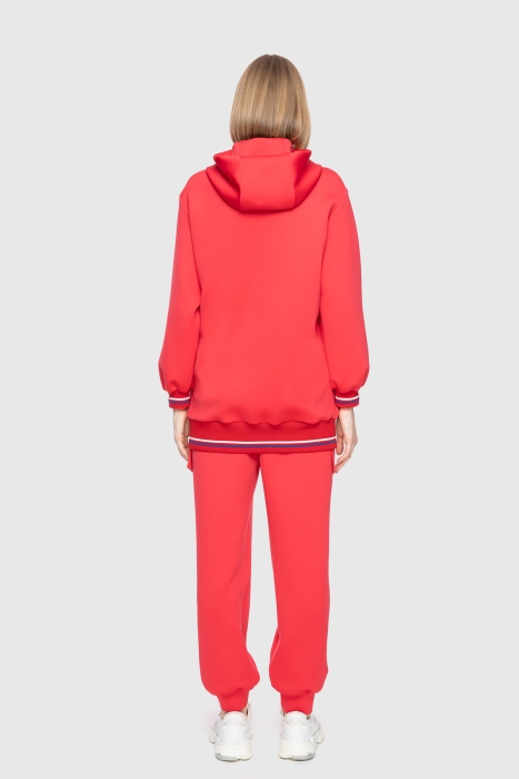 Gizia Knitwear Detailed Hooded Printed Red Sweatshirt. 3