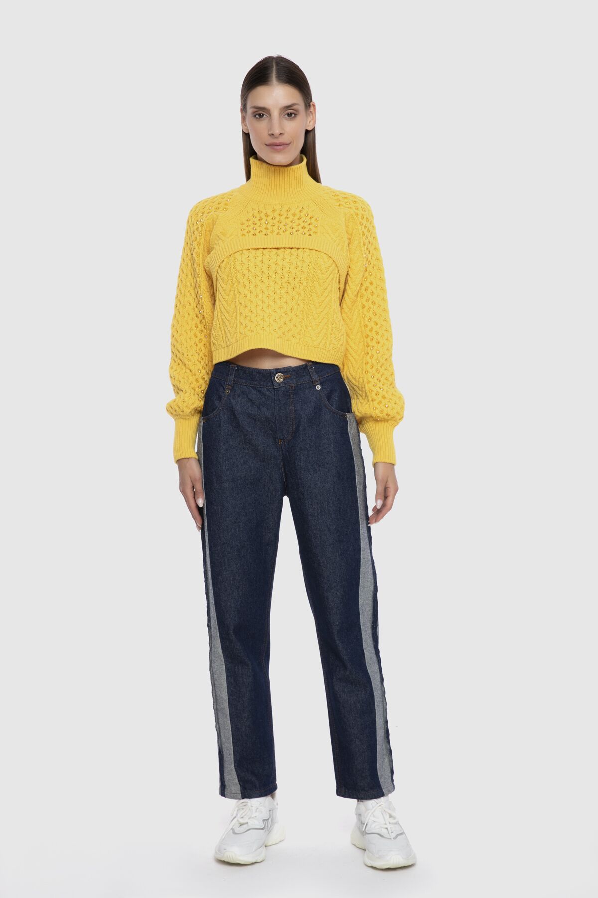  GIZIA - Two Piece Bead Embroidered Yellow Knitwear Sweater