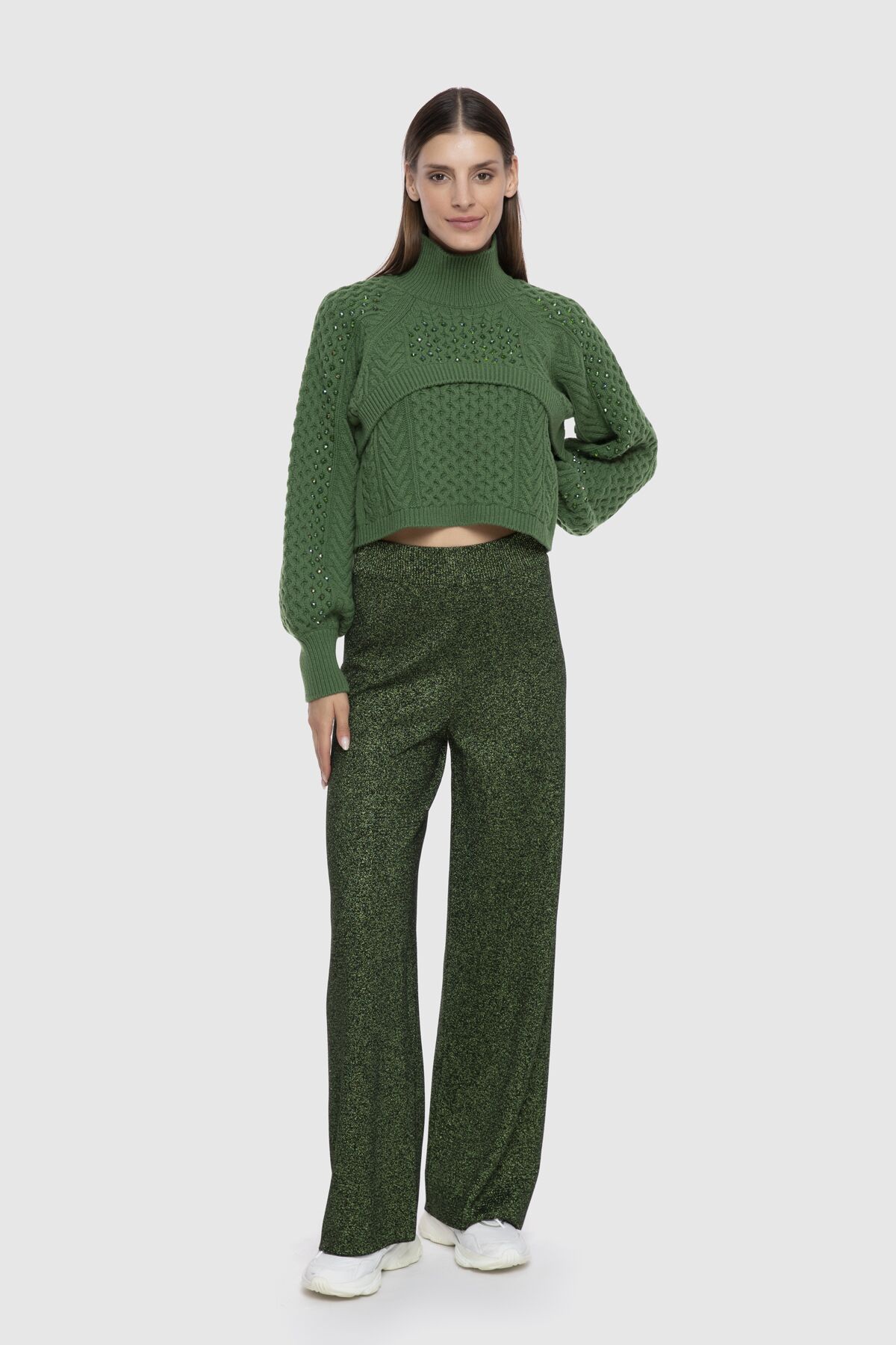  GIZIA - Two Piece Bead Embroidered Green Knitwear Sweater