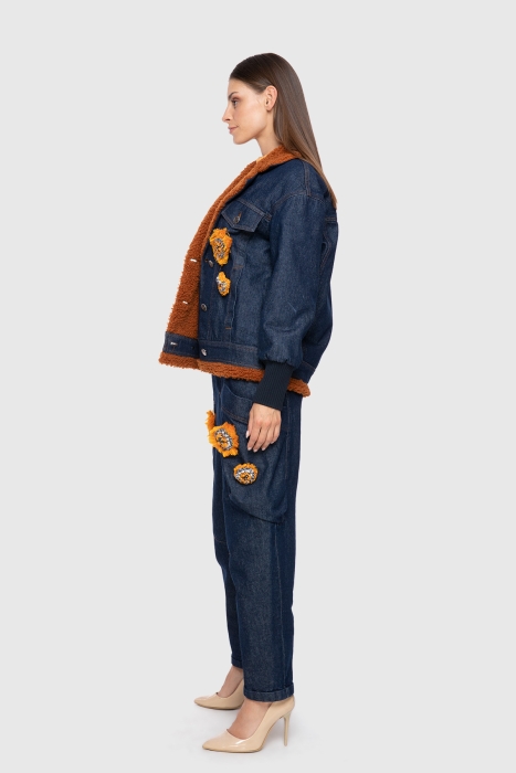 Gizia Embroidered Faux Fur Detailed Jean Jacket. 2
