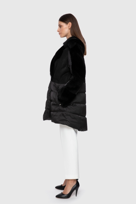 Gizia With Fur Upper Body And Sleeves Black Inflatable Coat. 2