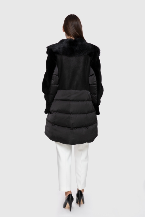 Gizia With Fur Upper Body And Sleeves Black Inflatable Coat. 3