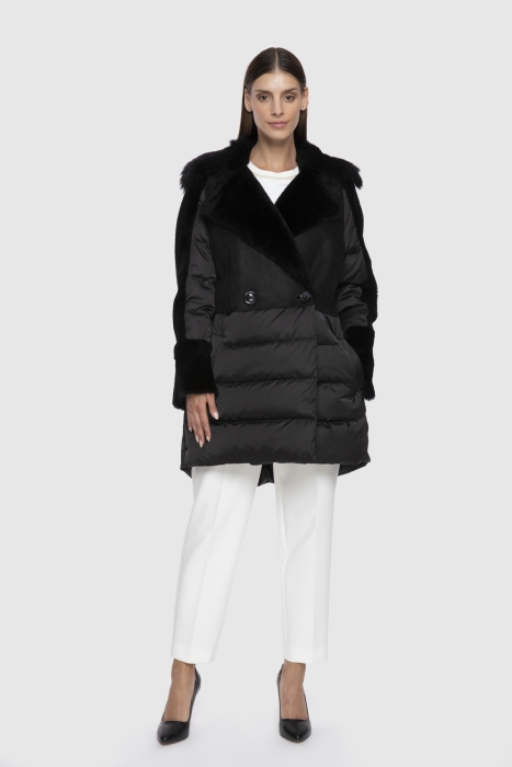 Gizia With Fur Upper Body And Sleeves Black Inflatable Coat. 1