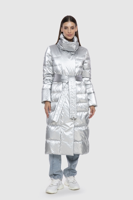 Gizia Grey Inflatable Coat With Stand-Up Collar Belt. 1