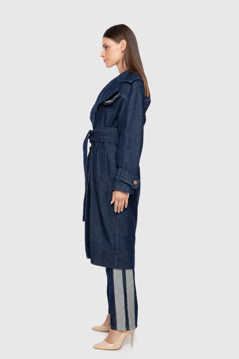 Gizia Beaded Embroidered Roving Stitched Jean Trenchcoat. 2 Gizia Beaded Embroidered Roving Stitched Jean Trenchcoat. 2