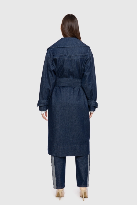 Gizia Beaded Embroidered Roving Stitched Jean Trenchcoat. 3 Gizia Beaded Embroidered Roving Stitched Jean Trenchcoat. 3