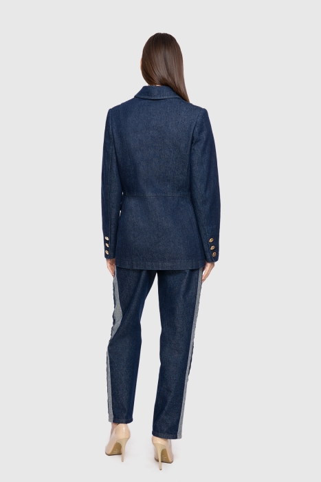 Gizia Ribbed Stitch Detailed Jean Blue Blazer Jacket. 3 Gizia Ribbed Stitch Detailed Jean Blue Blazer Jacket. 3