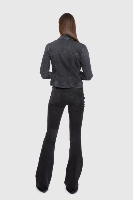 Gizia Bead Embroidery Detailed Black Jean Jacket. 3