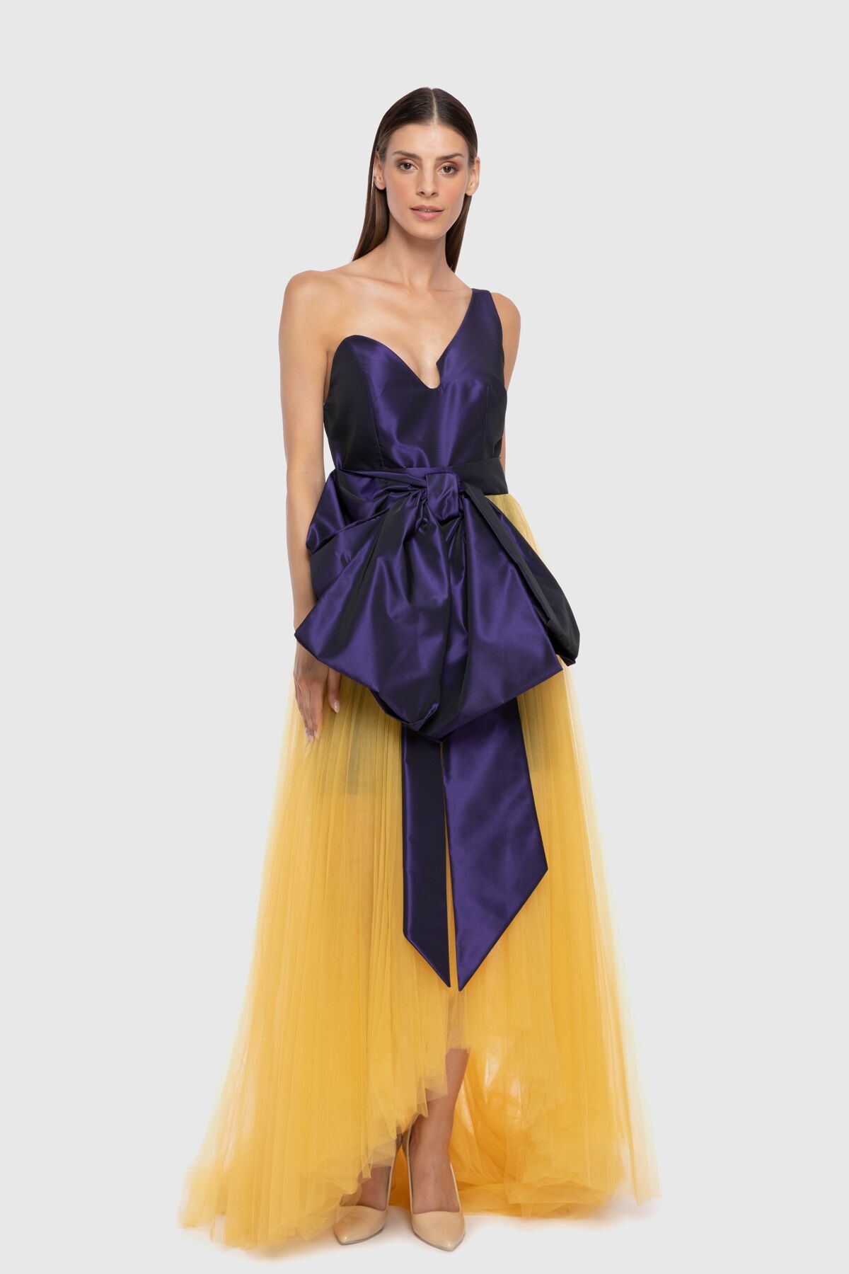  GIZIA - With Six Tulle Tops Taffeta Fabric Long Purple Evening Dress