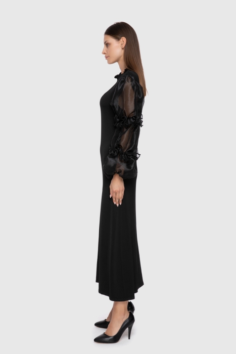 Gizia Black Knitwear Dress With Balloon Sleeves Beaded Embroidered Turtleneck. 2
