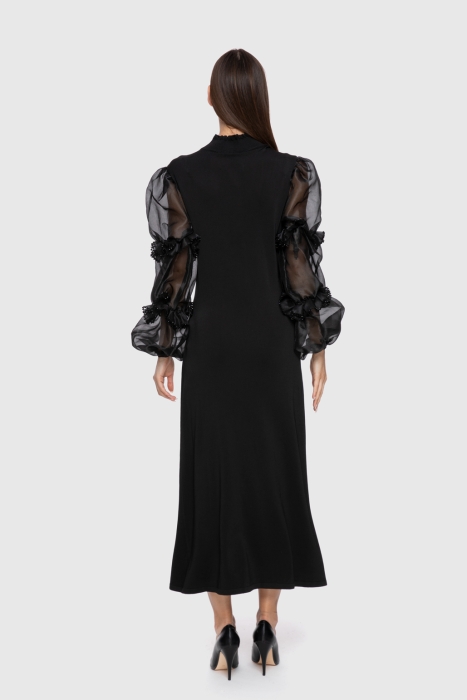 Gizia Black Knitwear Dress With Balloon Sleeves Beaded Embroidered Turtleneck. 3