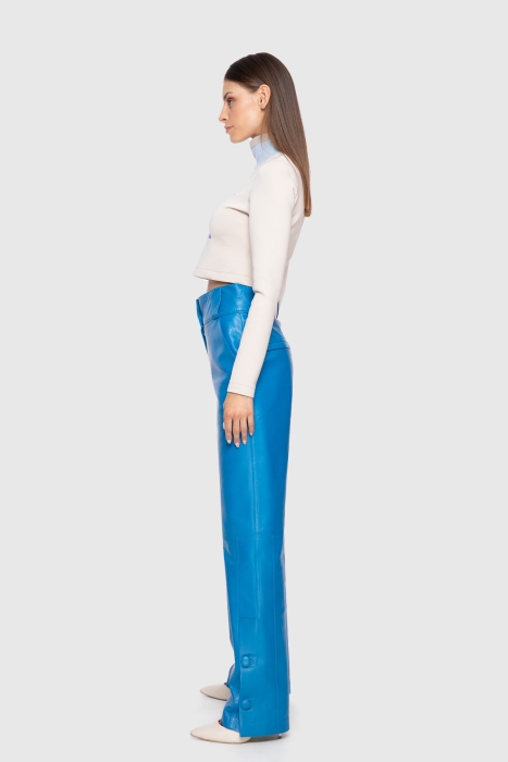 Gizia Blue Leather Pants. 2