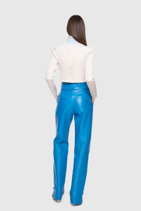 Gizia Blue Leather Pants. 3