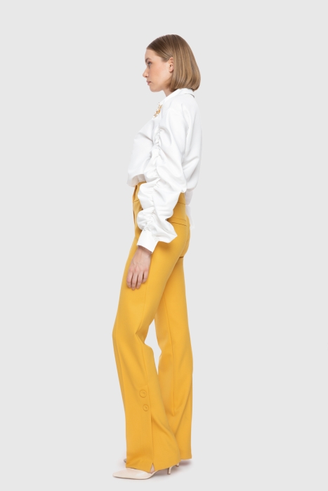 Gizia High Waist Side Slit Flare Yellow Trousers. 2
