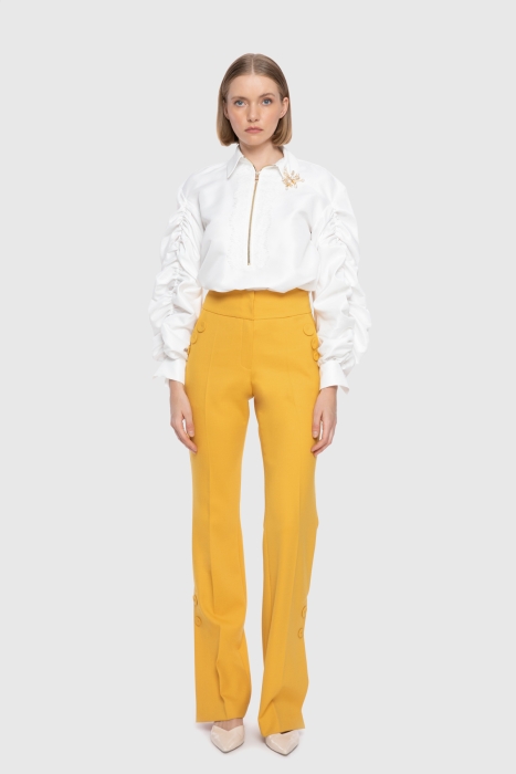 Gizia High Waist Side Slit Flare Yellow Trousers. 1