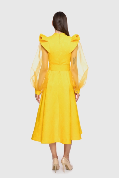 Gizia Sleeves Tulle Detailed Yellow Midi Dress. 3