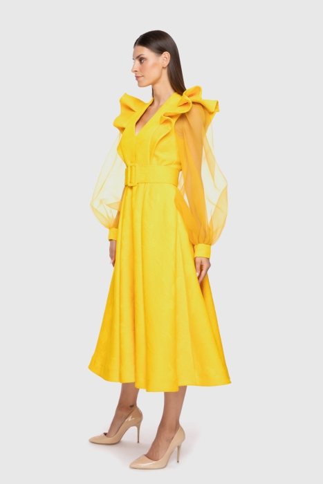Gizia Sleeves Tulle Detailed Yellow Midi Dress. 2