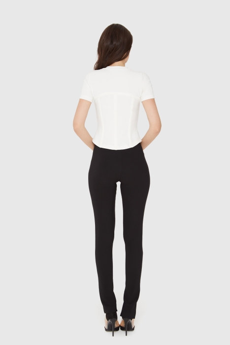 Gizia Short Sleeve Corset Design Ecru T-Shirt. 3