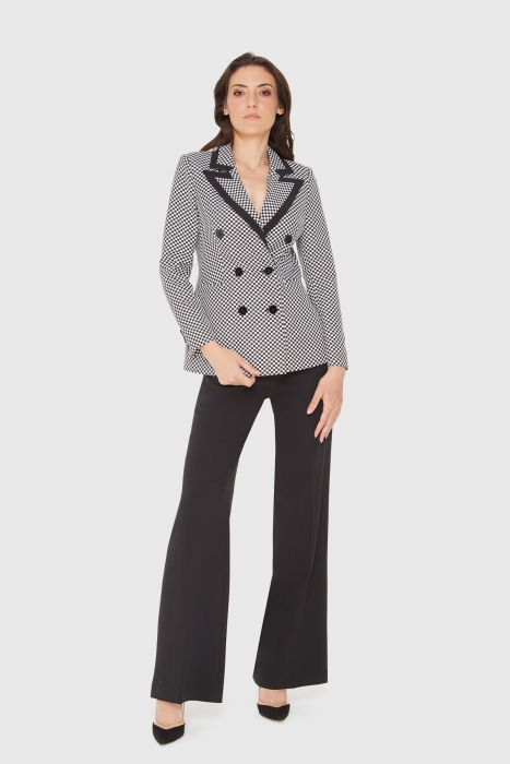 Gizia Black Suit with Contrast Collar Garnish Gingham Palazzo Pants. 1