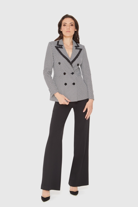 Gizia Black Suit with Contrast Collar Garnish Gingham Palazzo Pants. 1 Gizia Black Suit with Contrast Collar Garnish Gingham Palazzo Pants. 1