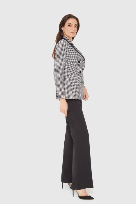 Gizia Black Suit with Contrast Collar Garnish Gingham Palazzo Pants. 2