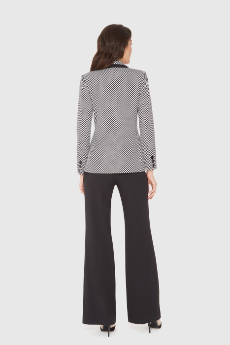 Gizia Black Suit with Contrast Collar Garnish Gingham Palazzo Pants. 3