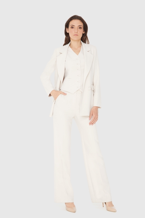Gizia Comfortable Cut Palazzo Trousers and Vest 3-Piece Ecru Suit. 1
