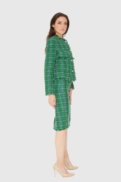 Gizia Stone Button Detailed Checkered Tweed Green Suit. 2
