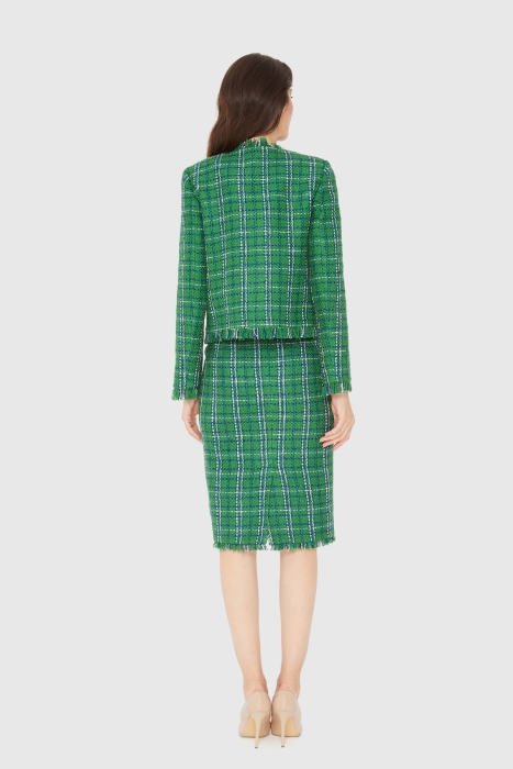 Gizia Stone Button Detailed Checkered Tweed Green Suit. 3