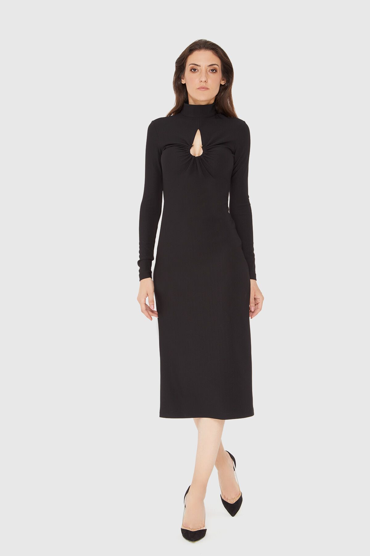 KIWE - Knitted Window Decollete Detailed Black Fit Dress
