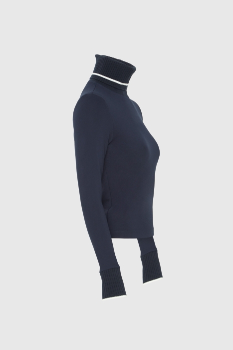 Gizia Knitwear Detailed Turtleneck Navy Blue Top. 2