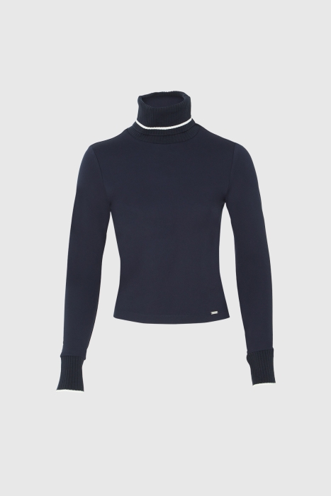 Gizia Knitwear Detailed Turtleneck Navy Blue Top. 1