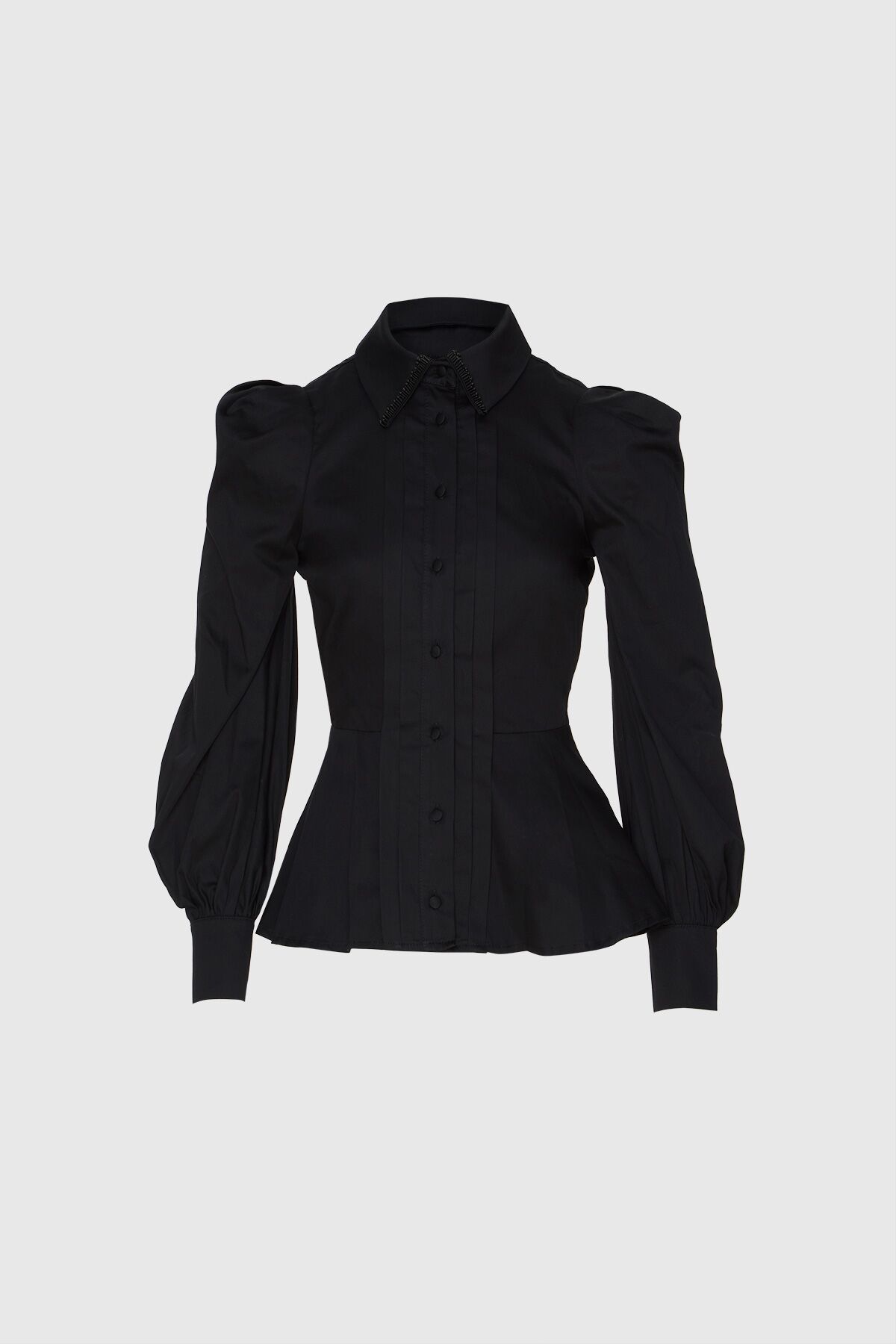  GIZIA - Embroidered Collar Detailed Poplin Black Shirt